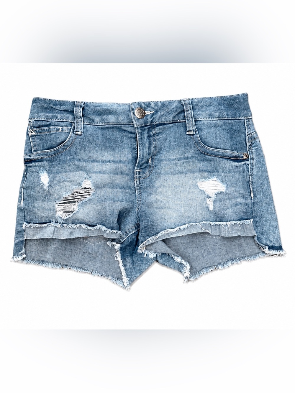 No Boundaries Distressed Denim Shorts Frayed Cutoff Y2K  Size 9 - Picture 2 of 6